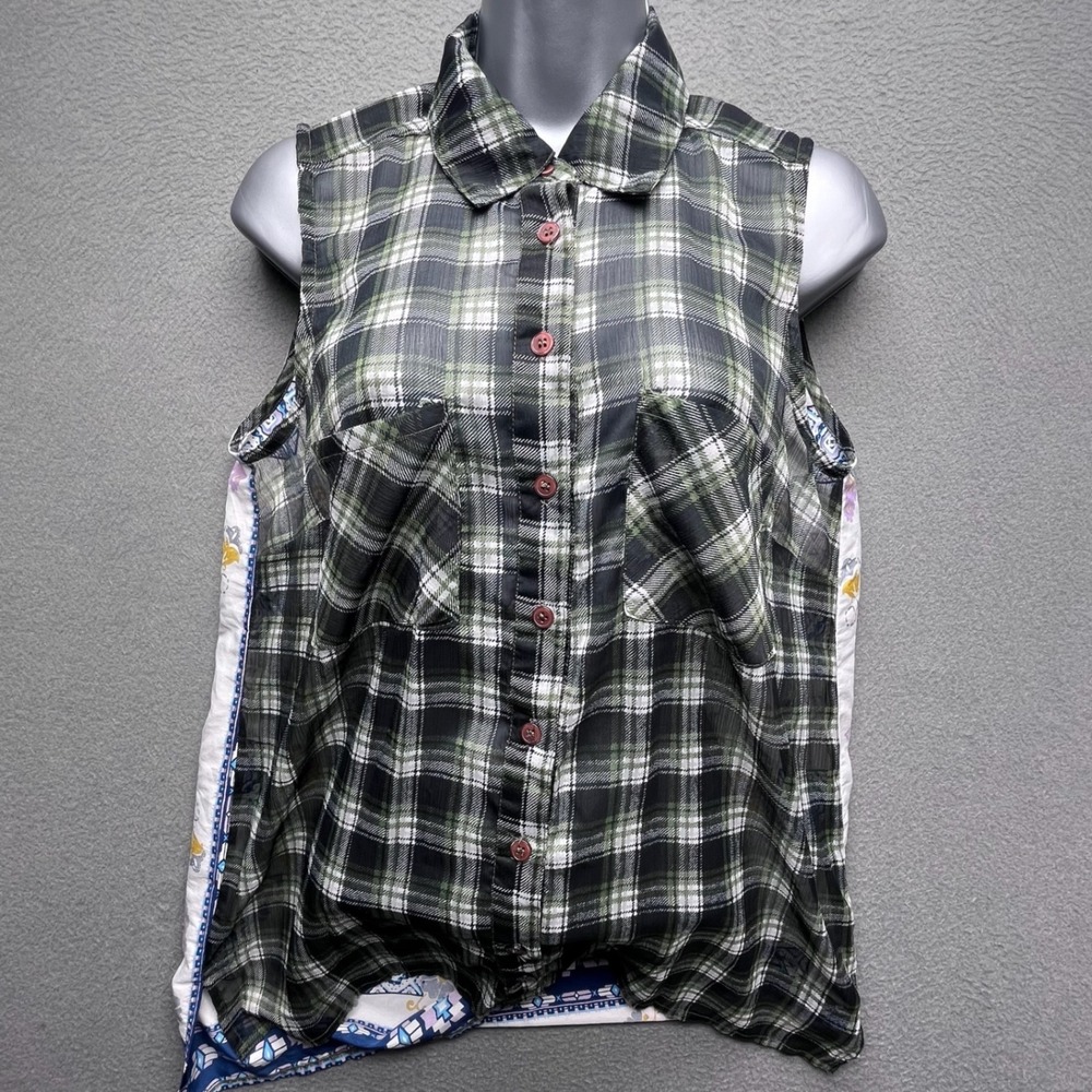 Zoe & Rose Women Small‎ Mixed Print Plaid Floral Back Panel Sleeveless Boho Top